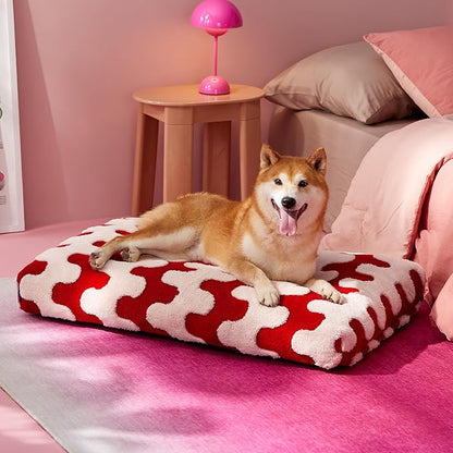 Lesure Dog Beds Large Sized Dog-Thick Shredded Chopped Foam Pet Bed Bottom(35'x22', Red)