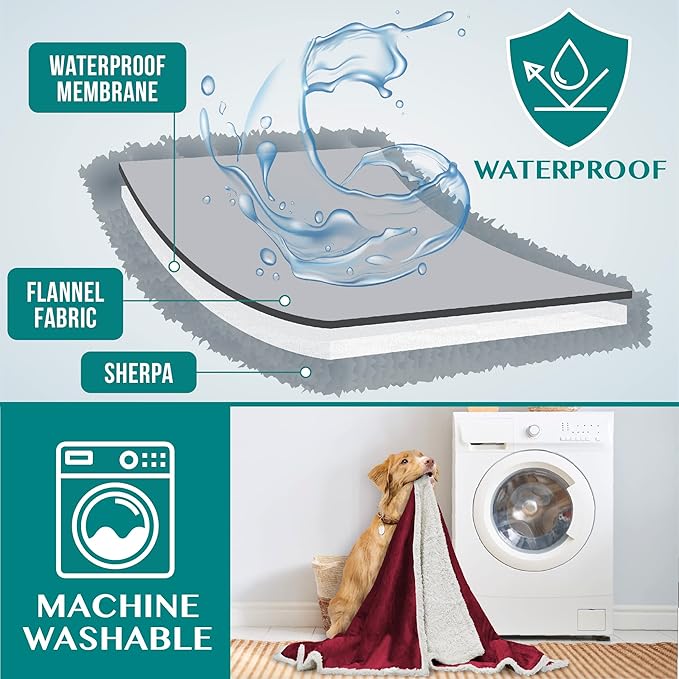PetAmi Waterproof Dog Blanket For Small Medium Dog 29x40 Wine