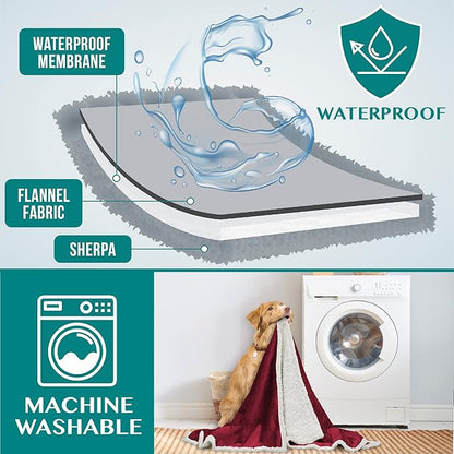 PetAmi WATERPROOF Dog Blanket for Medium Large Dog 60x40 Wine