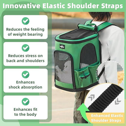 Cat Carrier Backpack, Expandable Pet Dog Backpack Carrier with Breathable Mesh for Small Medium Cat Dog Under 20LBS, Foldable Puppy Kitten Backpack Carrier for Hiking Travel Camping, Green