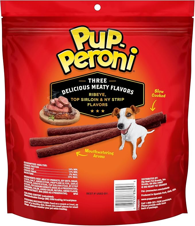 Pup-Peroni Dog Treats, Triple Steak Flavor, 22.5 Ounce, Ribeye, Top Sirloin, NY Strip Flavors