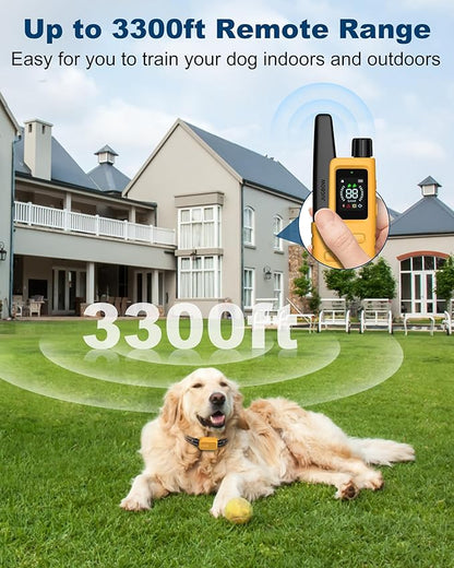 Jugbow Dog Shock Collar - 3300FT Dog Training Collar with Remote IPX7 Waterproof Electric Collar with 4 Training Modes, Security Lock, Rechargeable e-Collar for All Breeds, Sizes Yellow