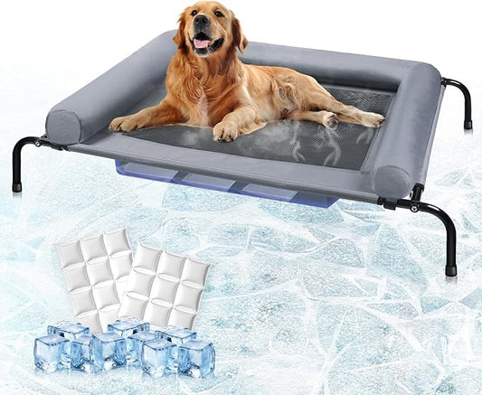 Large Elevated Dog Bed with Pillows and Ice Pack