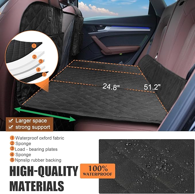 Back Seat Extender for Dogs Hard Bottom Dog Car Seat Cover for Back Seat Dog Seat Extender-Supports up to 330lbs-Dog Hammock for Camping & Travel