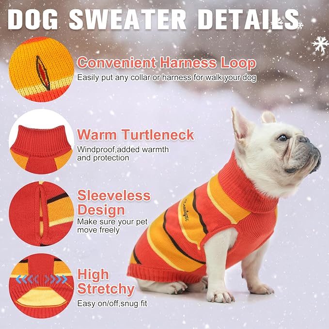 BEAUTYZOO Small Dog Sweater- Striped Pet Sweaters for Spring Summer Dog Clothes, Turtleneck Pullover Knitwear for Small Medium Large Dogs, Warm Coat Easter Outfit for Chihuahua Puppy Cat Boys Girls
