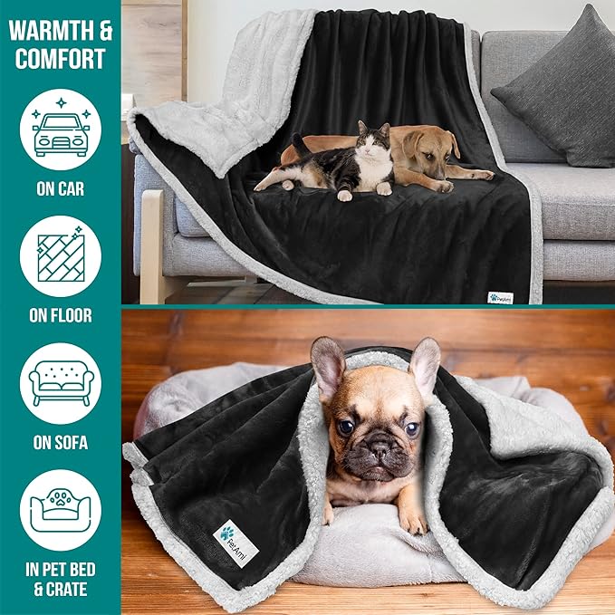 PetAmi WATERPROOF Dog Blanket for Medium Large Dog 60x40 Black