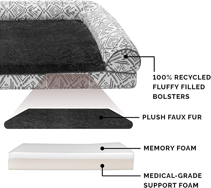 Furhaven Memory Foam Dog Bed for Large Dogs w/ Removable Bolsters & Washable Cover 125 lbs