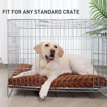 KSIIA Washable Dog Bed Deluxe Plush Dog Crate Beds Fulffy Comfy Kennel Pad Anti-Slip Pet Sleeping Mat for Large 35" x 23", Brown