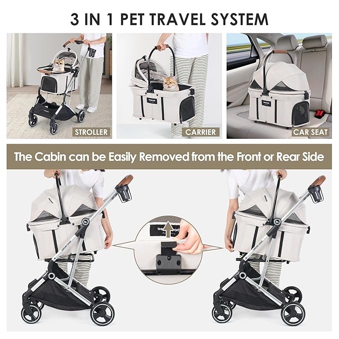 T3 Pro Pet Stroller 3 in 1 Dog Cat Stroller for Small Medium Dogs Cats