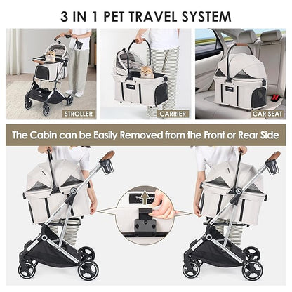 T3 Pro Pet Stroller 3 in 1 Dog Cat Stroller for Small Medium Dogs Cats