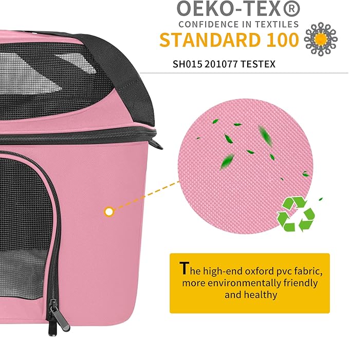 Large Cat Carrier for 2 Cats, Oeko-TEX Certified Soft Side Pet Carrier for Cat, Small Dog, Collapsible Travel Small Dog Carrier, TSA Airline Approved Cat Carrier for Large Cats 20 lbs-Pink