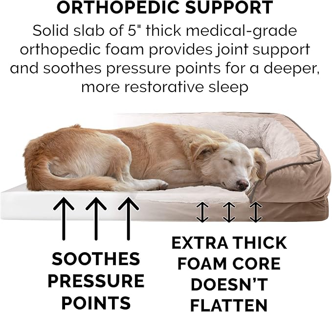 Furhaven Orthopedic Dog Bed for Large Dogs w/ Removable Bolsters & Washable Cover 125 lbs