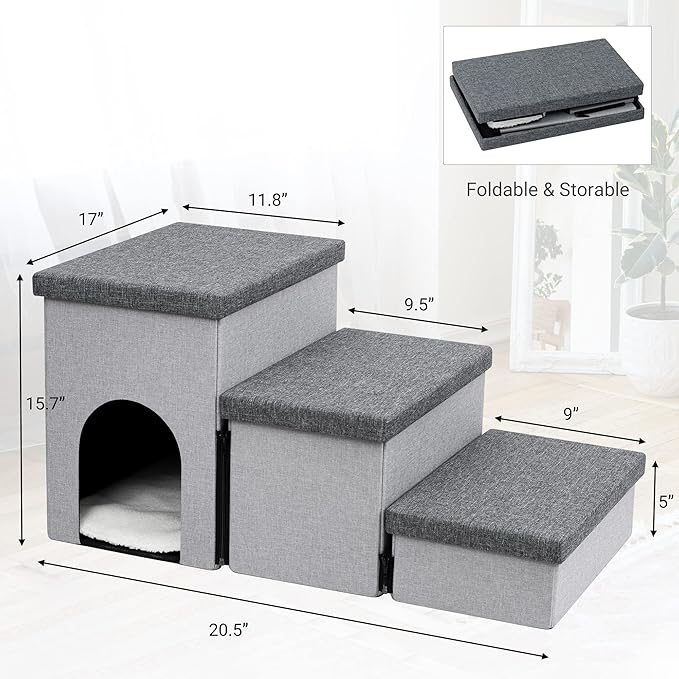 Heeyoo Dog Stairs for Small Dogs 3-Step Pet