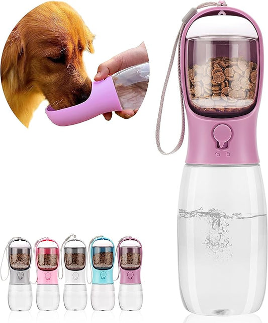 Dog Water Bottle,Portable Pet Water Bottle with Food Container,Outdoor Portable Water Dispenser for Cat,Puppy,Pets for Walking,Hiking,Travel,Puppy Essentials,Dog Stuff(19oz)