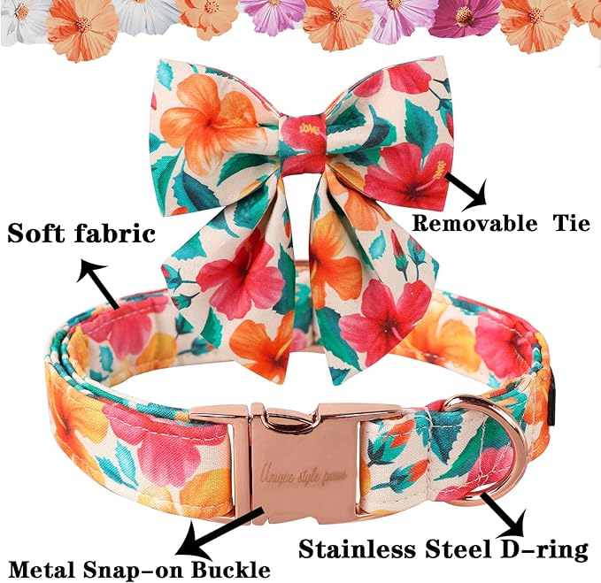 Unique Style Paws Cotton Dog Collar with Bow