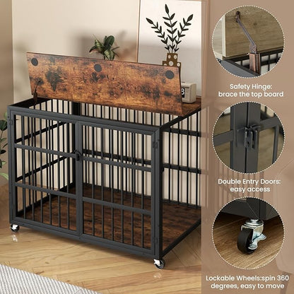 Rovibek Dog Crates for Large Dogs Medium Dogs 39" Dog 4 Wheels, 2 Doors