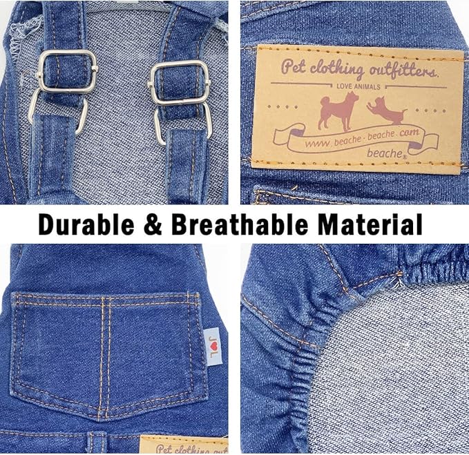 Dog Shirts Clothes Denim Overalls, Pet Jeans Onesies Apparel, Puppy Jean Jacket Sling Jumpsuit Costumes, Fashion Comfortable Blue Pants Clothing for Small Medium Dogs Cats Boy Girl (Blue, Small)