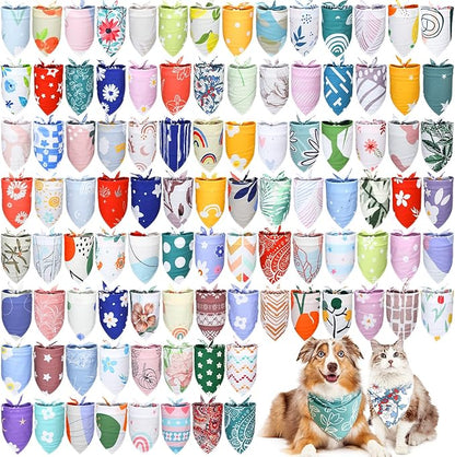 100 Pcs Boho Dog Bandanas Bulk Pet Bandanas