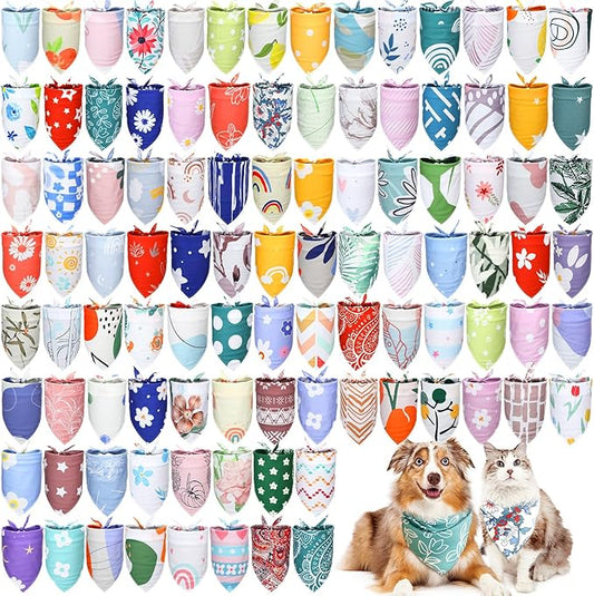 100 Pcs Boho Dog Bandanas Bulk Pet Bandanas