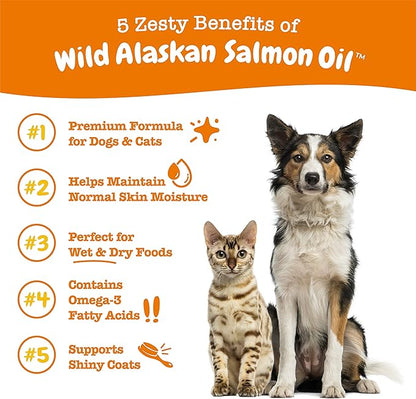 Wild Alaskan Salmon Oil Formula for Dogs & Cats - Omega 3 Skin & Coat Support - Liquid Food Supplement for Pets - Natural EPA + DHA Fatty Acids for Joint Function, Immune & Heart Health 16oz