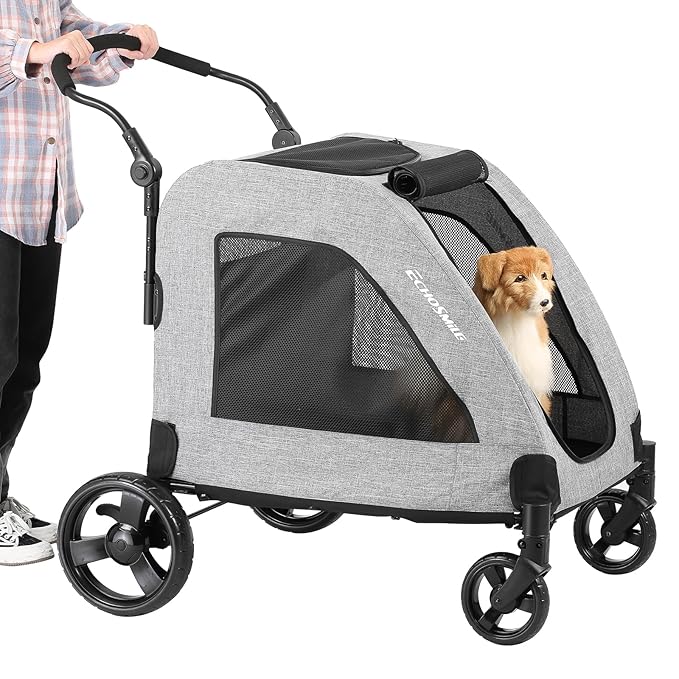 EchoSmile XL Extra Large Dog Stroller 4 Wheel 2 Medium 160 lbs,Gray
