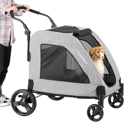 EchoSmile XL Extra Large Dog Stroller 4 Wheel 2 Medium 160 lbs,Gray