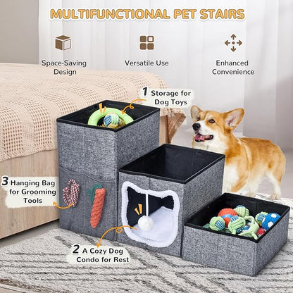 Bilibrara Dog Stairs for Small Dogs 3-Step Cat 180 Lbs, 16.7'' H