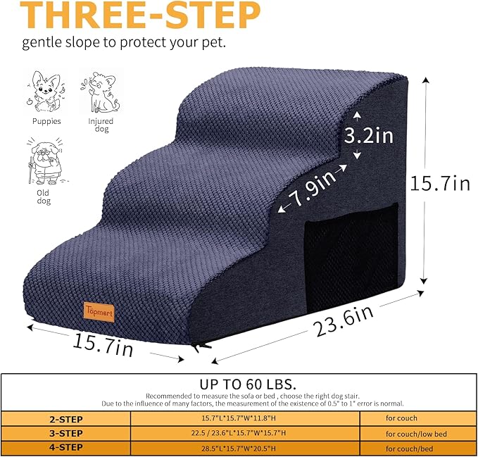 Topmart 3 Tiers Foam Dog Ramps/Steps