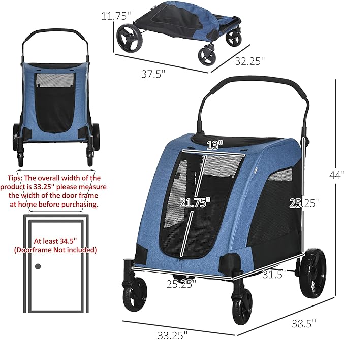 NicBex Dog Stroller Modern Pet Stroller Universal Wheel with Storage Basket Pet Stroller for Medium Dogs Classic Ventilated Foldable Oxford Fabric for Medium Size Dogs