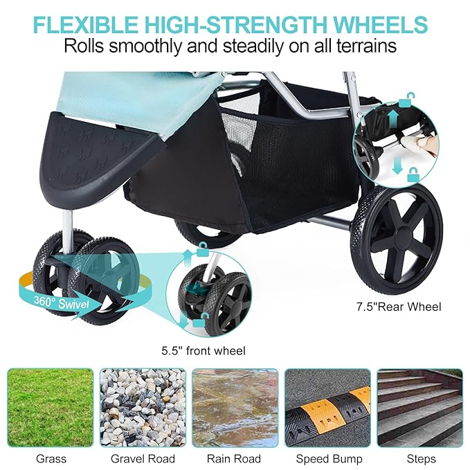 Pet Stroller for Medium Small Dogs and Cats 3 Wheels,