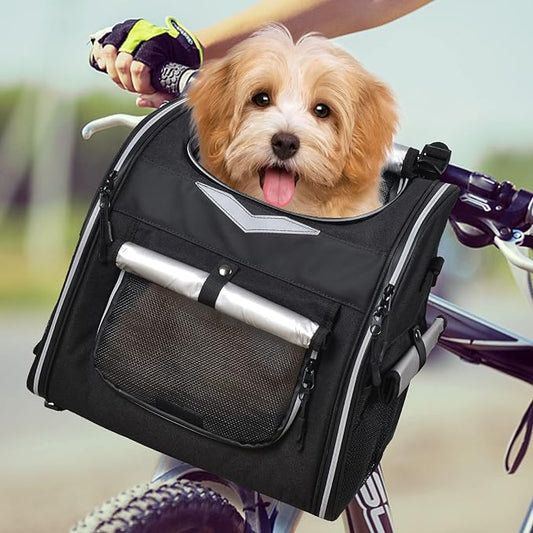 Dog Bike Basket Foldable Dog Bike Carrier Large Waterproof Pet Carrier Backpack, Dog Backpack Carrier for Cat Dog Puppy(Black)