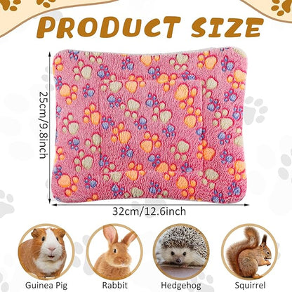 5 Pcs Guinea Pig Bed Mat Cute Cats Paw Print Blanket Bed for Small Animal Winter Soft Plush Bunny Dog Cat Bed Thickened Washable Reversible Fleece Crate Bed Mat Hamster Bedding(12.6 x 9.8 Inch)