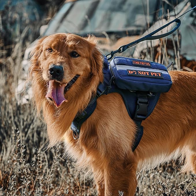 OneTigris Tactical Dog Harness Vest,No-Pull Service Dog Vest with Hook & Loop Panels,Adjustable Dog Vest Harness for Walking Hiking Training(Blue,S)