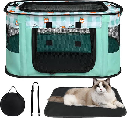 Cat Carrier Pet Carrier for Cat Travel Carrier Soft-Sided Cat Bag Puppy Dog Carrier with Carrying Case and Mat, Green-Mini