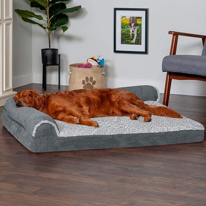 Furhaven Memory Foam Dog Bed for Large Dogs w/ Removable Bolsters & Washable Cover 95 lbs