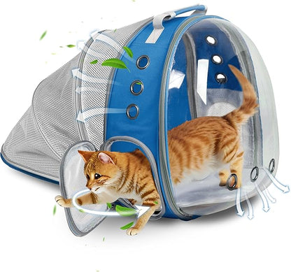 TOYSINTHEBOX Cat Backpack Carrier, Expandable Pet Bubble Backpack for Cat Small Dog Pet Travel Carrier Breathable Carrying Bag for Hiking, Travelling, Walking, Camping & Outdoor Up to 13 Lbs Blue