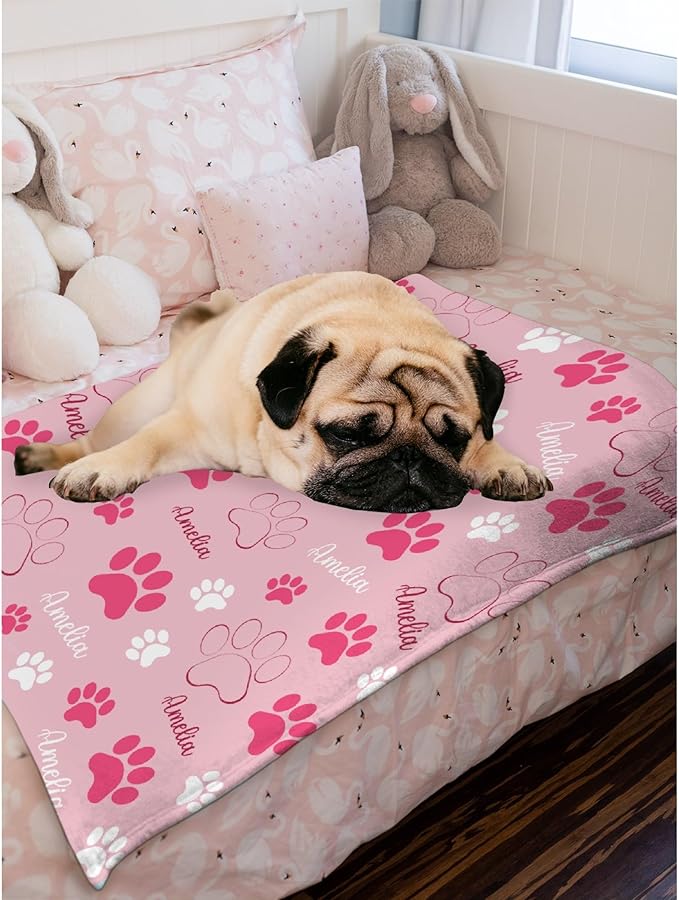 Personalized Dog Blankets Dog Paw Print Blanket Puppy Blanket 60"x50" for