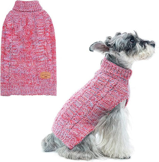 BEAUTYZOO Small Dog Sweater -Turtleneck Pullover Classic Cable Knit Fuzzy Winter Coat Dog Cold Weather Clothes for Small Medium Dogs Puppy Girl Boys(Gradient Red, M)