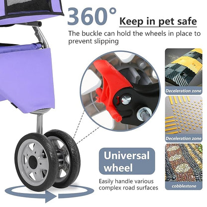FDW Pet Stroller Foldable Dog Stroller 3-Wheel Durable Cat Jogger Stroller for Small and Medium Dogs Cats with Washable Liner Storage Basket Cup Holder