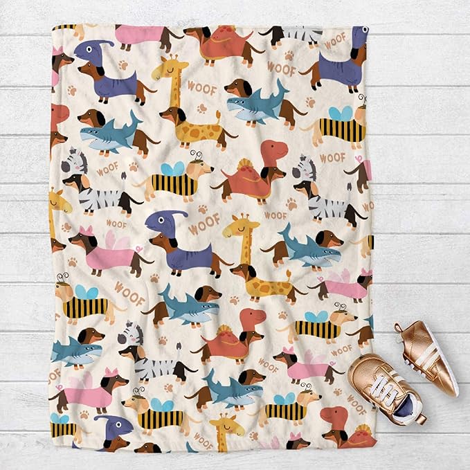 Dachshund Dogs Baby Blanket Food Blanket Gifts Super Soft Swaddle Toddler Blanket, Newborn, Infant Nursery Blanket for Stroller, Crib XS 30x40 in for Pet/Toddler