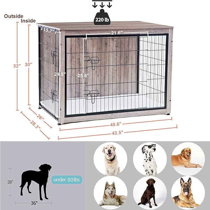 DWANTON Dog Crate Furniture with Cushion 43.3" L,