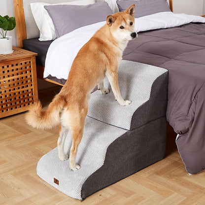 Pettycare Dog Stairs Ramp for High Beds and Couch 4 Steps,Grey