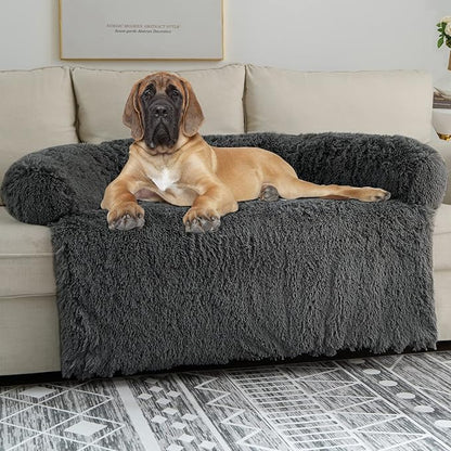 Syalife Shaggy Plush Calming Dog Couch Bed Pet Protector Cover(55"x43"x8", Dark
