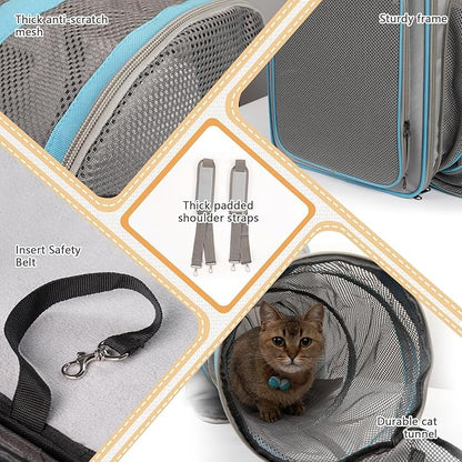 Cat Travel Carrier with Litter Box for Car, Expandable Cat Carrier with Collapsible Cat Travel Tube, Travel Cat Carrier with Cat Tunnel for Car Travel, Camping, up to 20 lb to Road Trip, Grey