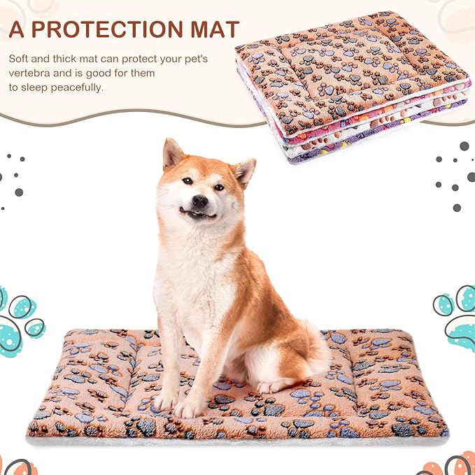 4 Pack Ultra Soft Dog Cat Bed Mat with Cute Prints Reversible Fleece Dog Crate Kennel Pad Cozy Washable Thickened Hamster Guinea Pig Bed Pet Bed Mat for Small Animals (Vivid Color,30 x 22 Inches)