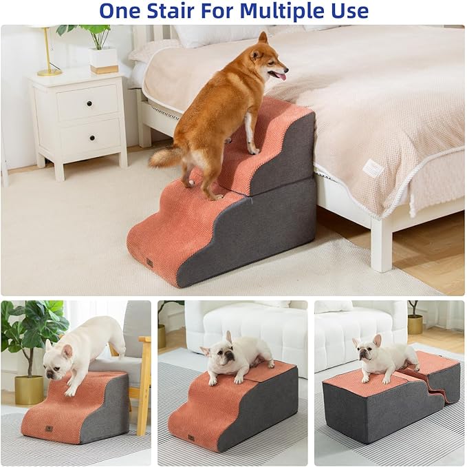 Pettycare Dog Stairs Ramp for High Beds and Couch 4 Steps,Brown