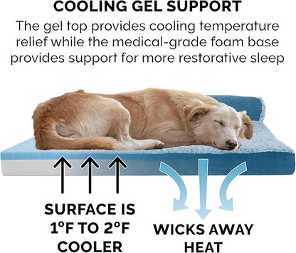 Furhaven Cooling Gel Dog Bed for Large Dogs w/ Removable Bolsters & Washable Cover 95 lbs