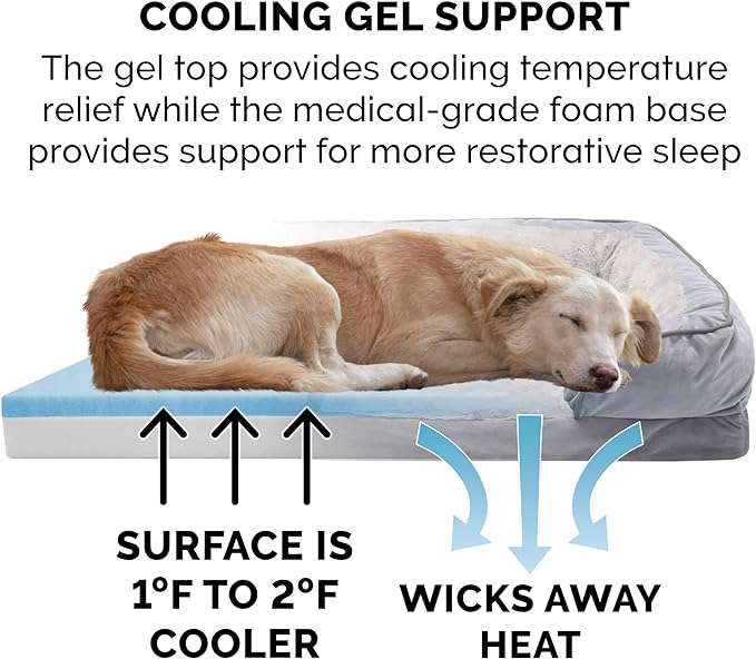 Furhaven Cooling Gel Dog Bed for Large/Medium Dogs w/ Removable Bolsters & Washable Cover 55 lbs