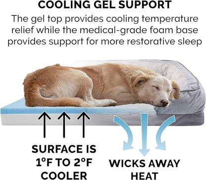 Furhaven Cooling Gel Dog Bed for Medium/Small Dogs w/ Removable Bolsters & Washable Cover 35 lbs