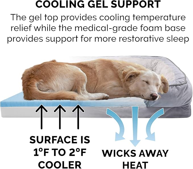 Furhaven Cooling Gel Dog Bed for Large Dogs w/ Removable Bolsters & Washable Cover 95 lbs 40.0"L x 32.0"W x 9.5"Th
